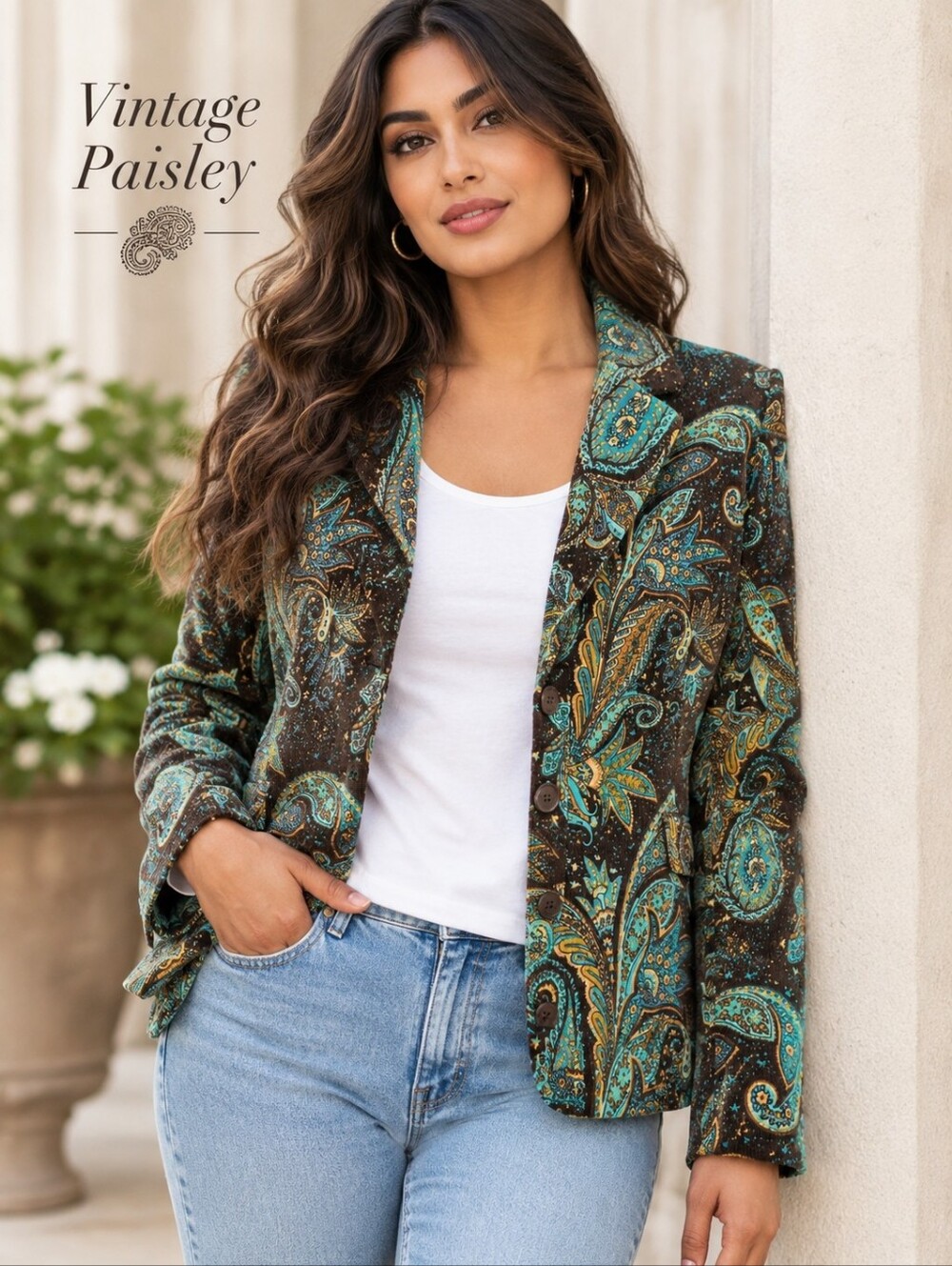 Vintage Paisley Corduroy 2 button lined Blazer jacket Sz 10  LIKE NEW